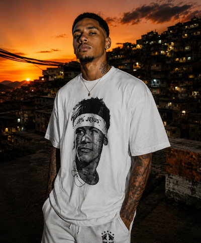 100 Jesus Tee lifestyle front favela sunset