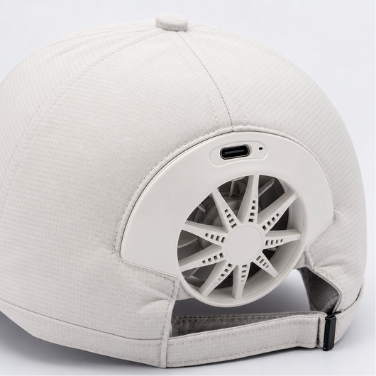 USB rechargeable fan cap detail shot