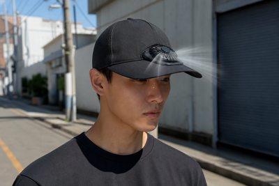 USB rechargeable fan cap lifestyle image