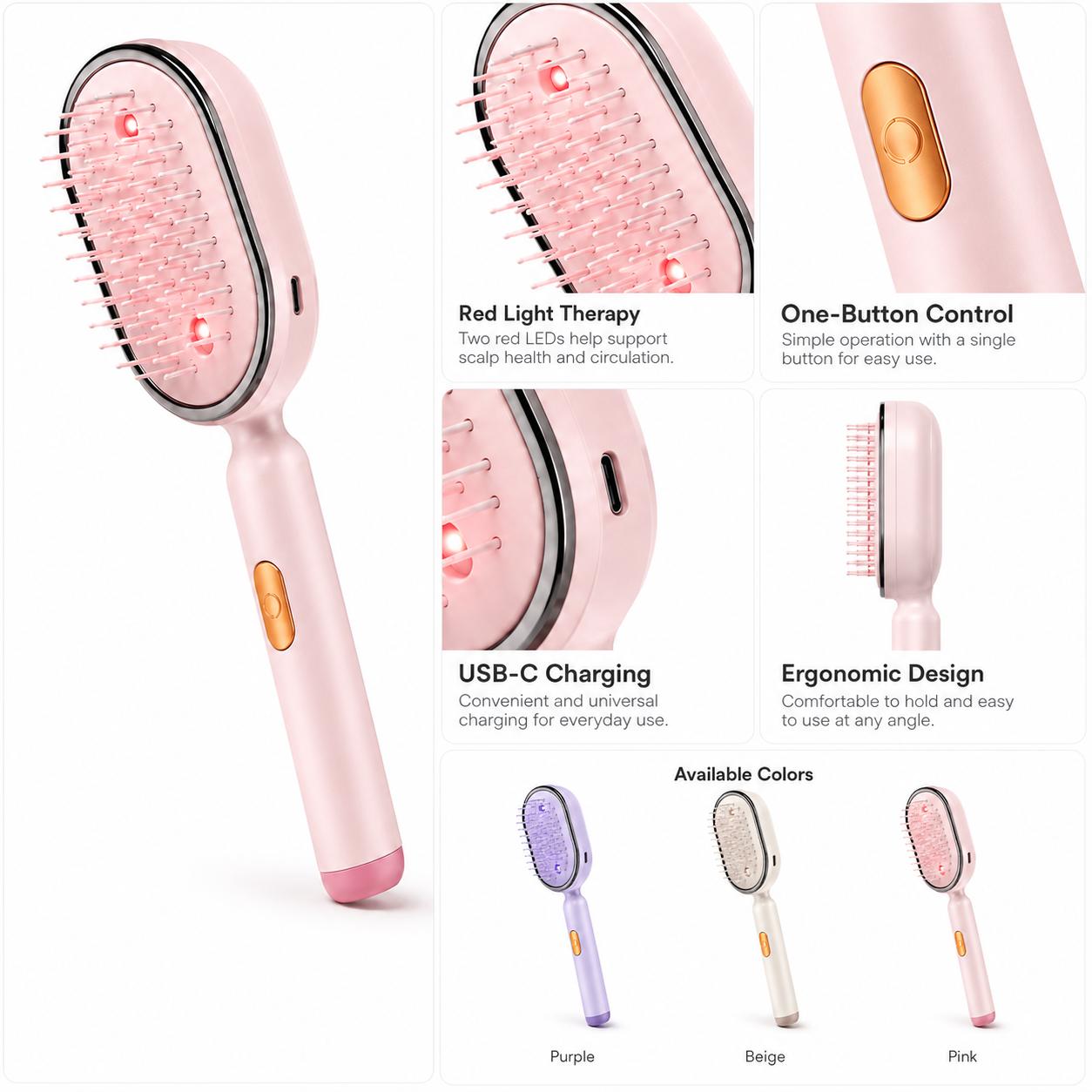 Electric Misting Hair Brush pink feature collage